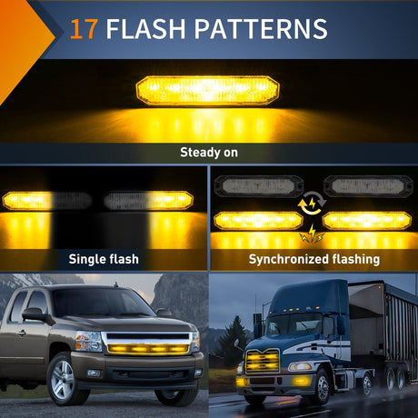 led strobe light 6LED Amber Surface Mount Flashing Emergency Strobe lights 4 PCS