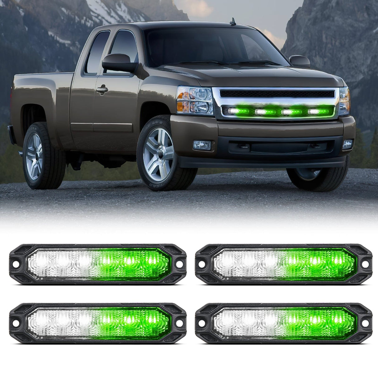 led strobe light 6LED Green White Surface Mount Flashing Emergency Strobe lights 4 PCS