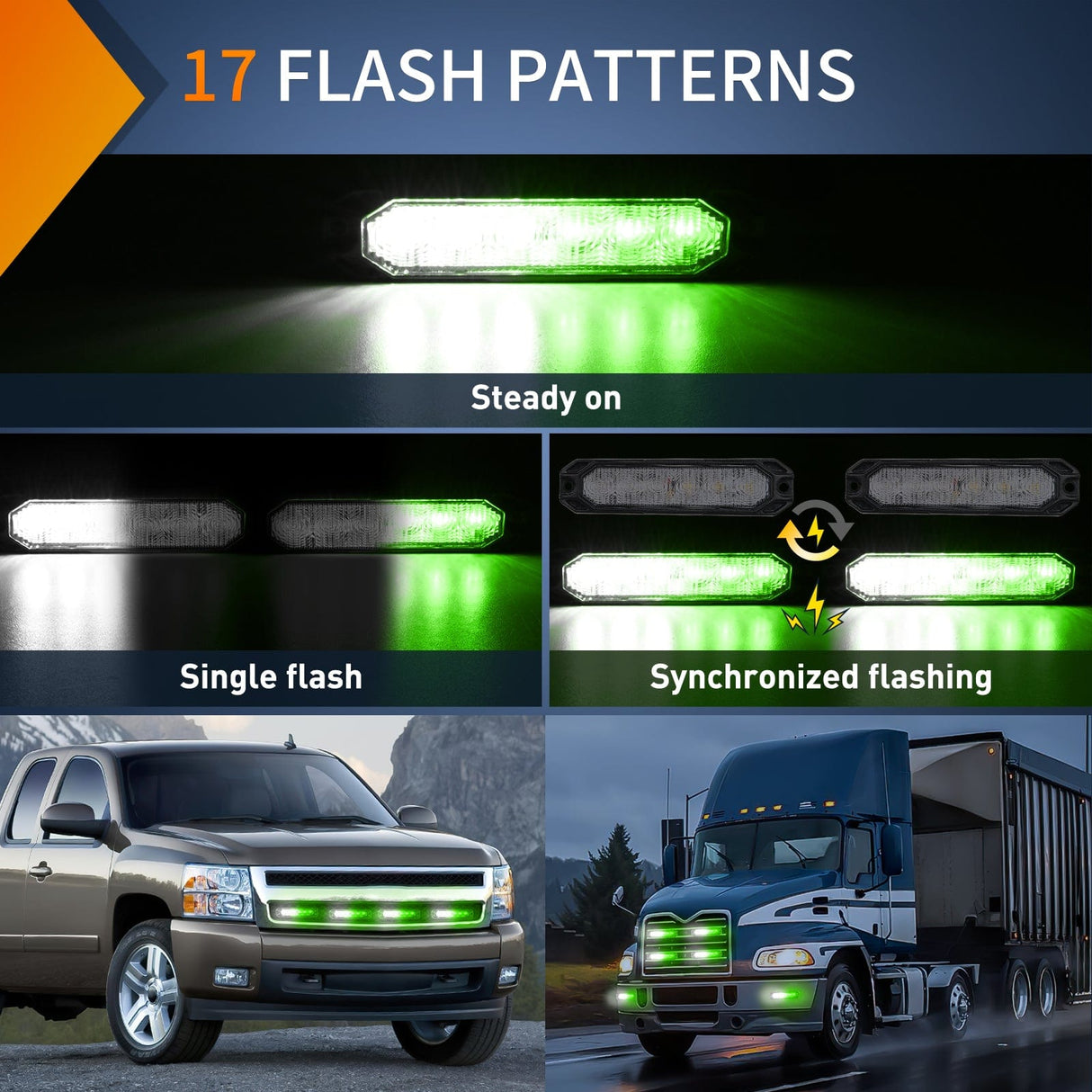 led strobe light 6LED Green White Surface Mount Flashing Emergency Strobe lights 4 PCS