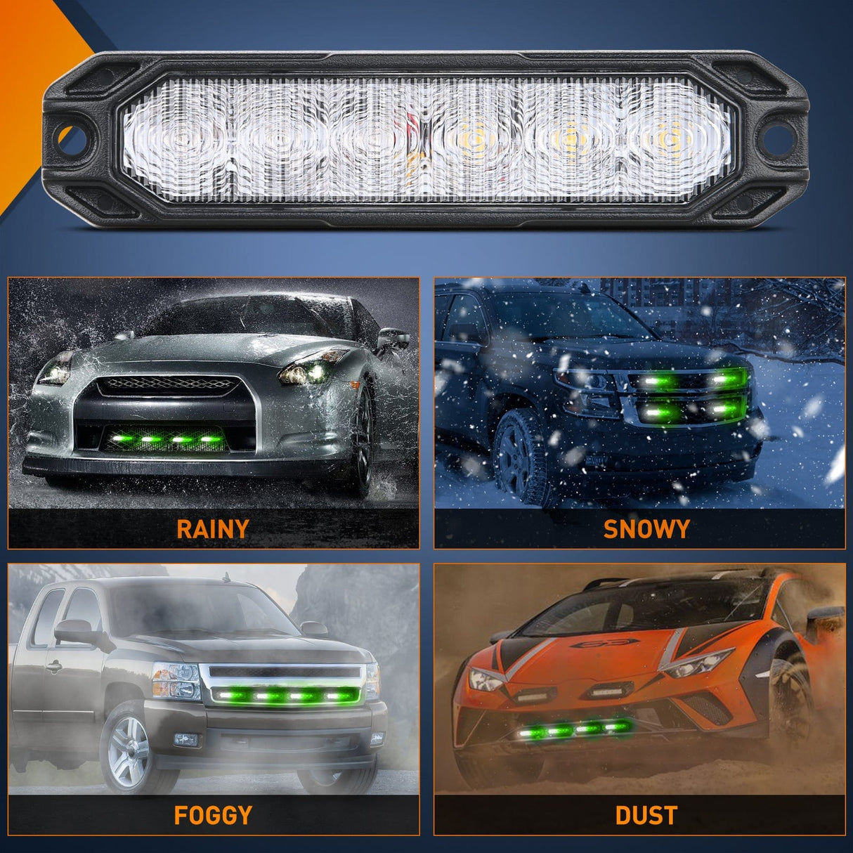 led strobe light 6LED Green White Surface Mount Flashing Emergency Strobe lights 4 PCS