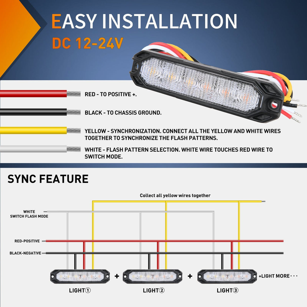 led strobe light 6LED Amber White Surface Mount Flashing Emergency Strobe lights 4 PCS