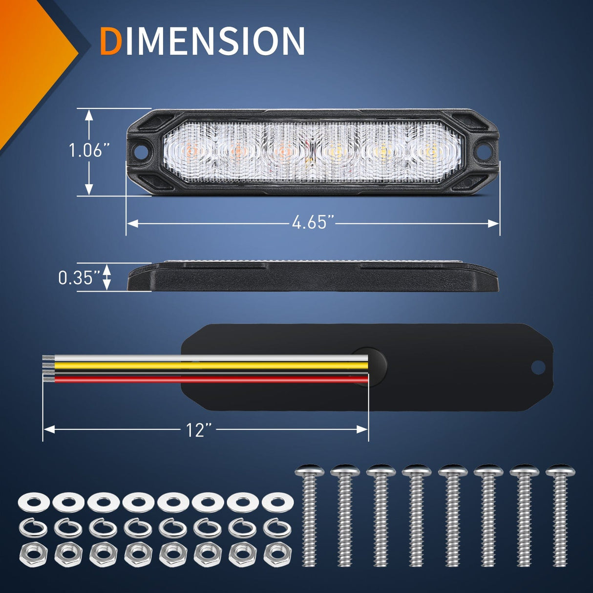 led strobe light 6LED Amber White Surface Mount Flashing Emergency Strobe lights 4 PCS