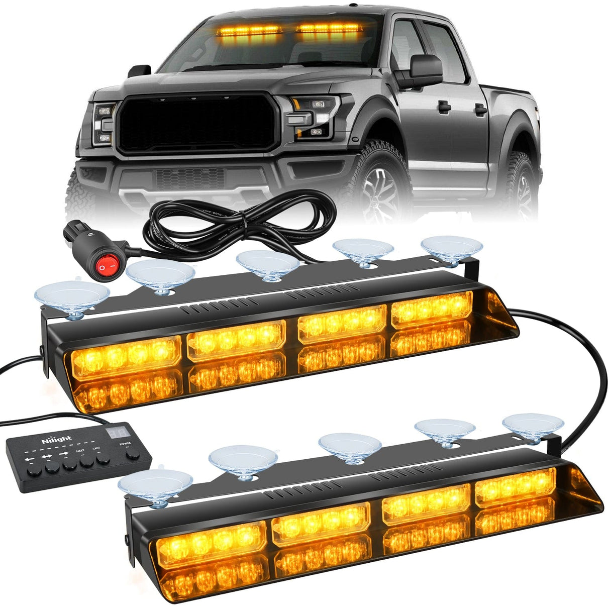 led strobe light 32LED Amber Emergency Dash Strobe Lights with Controller Suction Cups