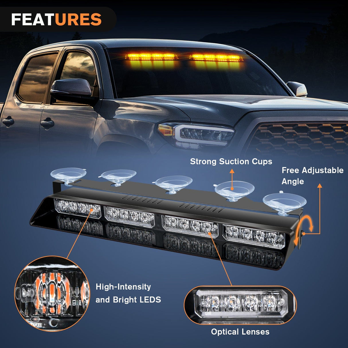 led strobe light 32LED Amber Emergency Dash Strobe Lights with Controller Suction Cups