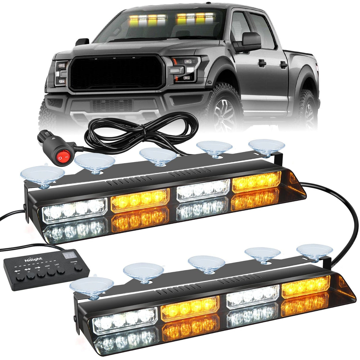 led strobe light 32LED Amber White Emergency Dash Strobe Lights with Controller Suction Cups