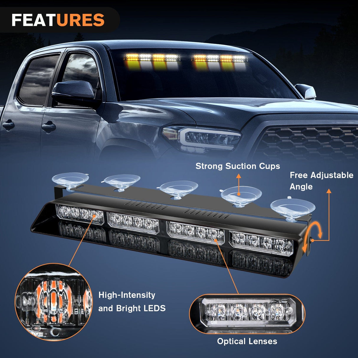 led strobe light 32LED Amber White Emergency Dash Strobe Lights with Controller Suction Cups