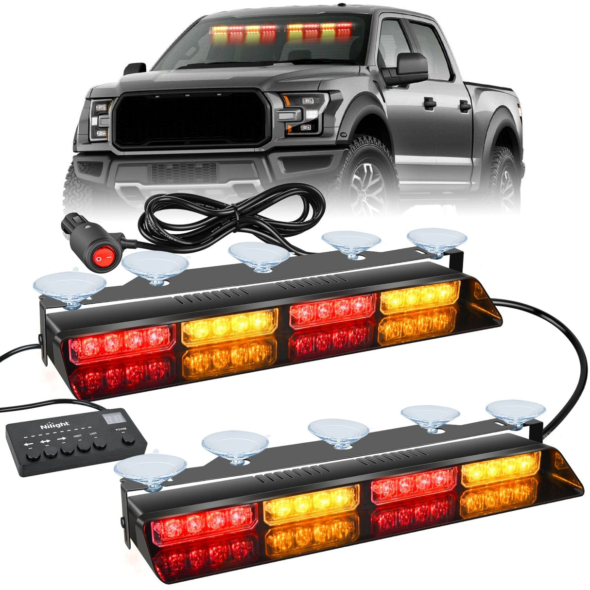 led strobe light 32LED Amber Red Emergency Dash Strobe Lights with Controller Suction Cups
