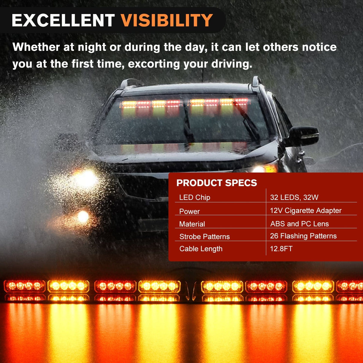 led strobe light 32LED Amber Red Emergency Dash Strobe Lights with Controller Suction Cups