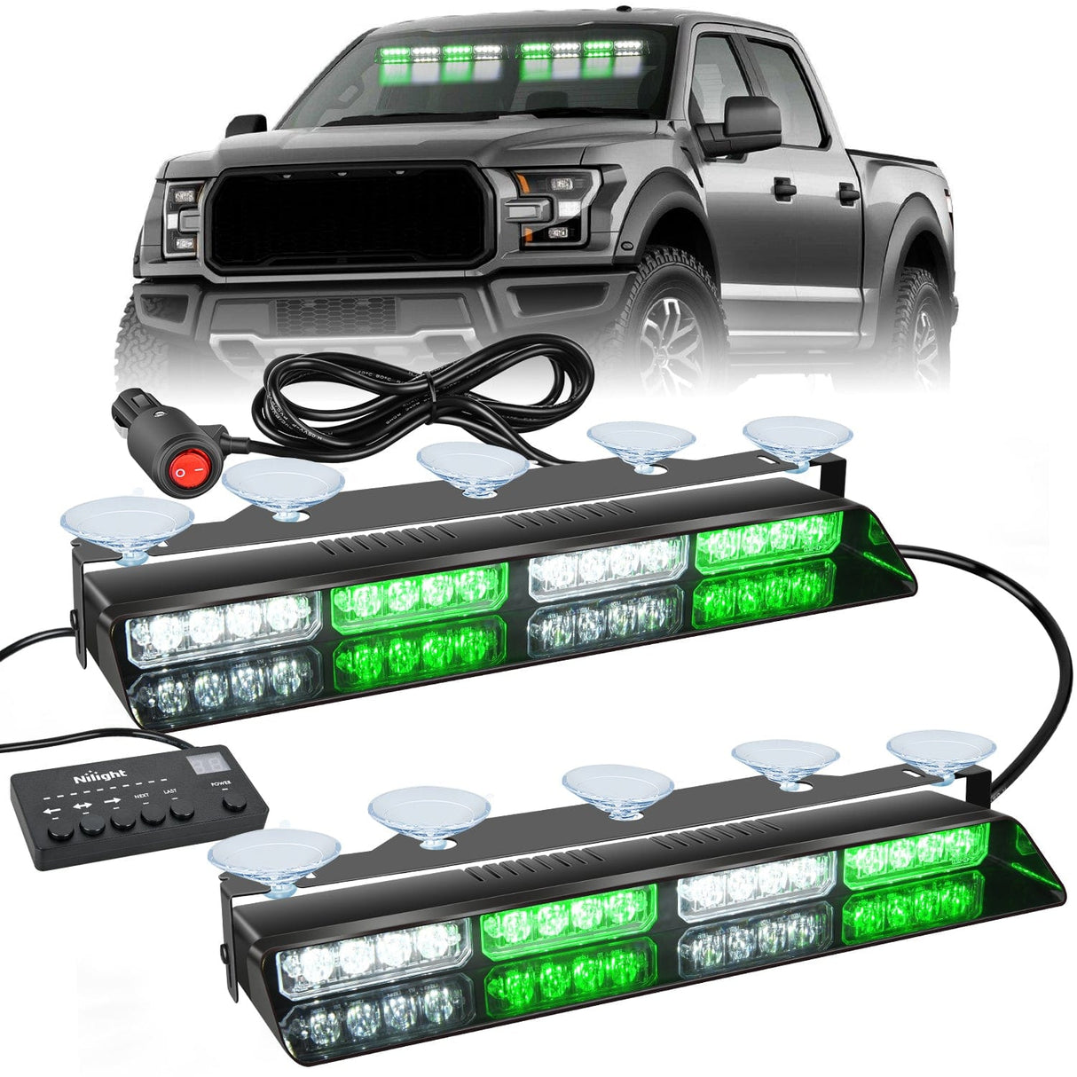 led strobe light 32LED Green White Emergency Dash Strobe Lights with Controller Suction Cups