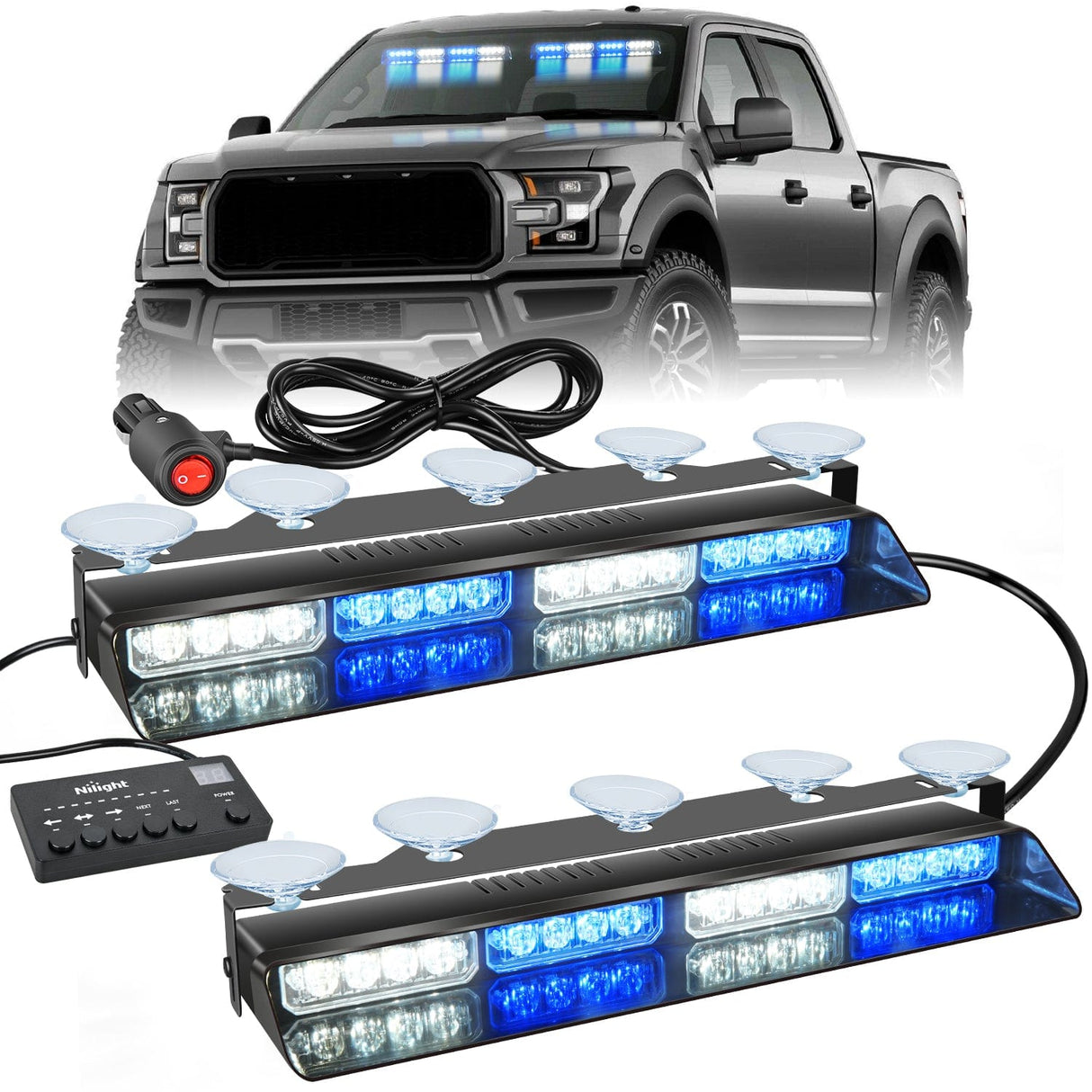 led strobe light 32LED Blue White Emergency Dash Strobe Lights with Controller Suction Cups