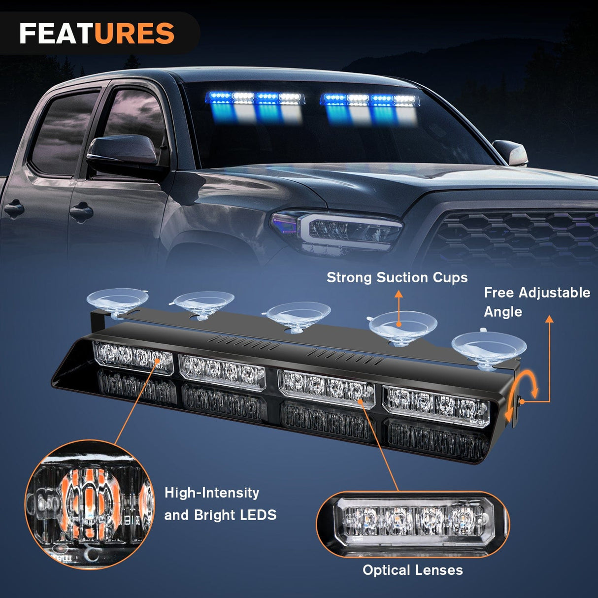 led strobe light 32LED Blue White Emergency Dash Strobe Lights with Controller Suction Cups