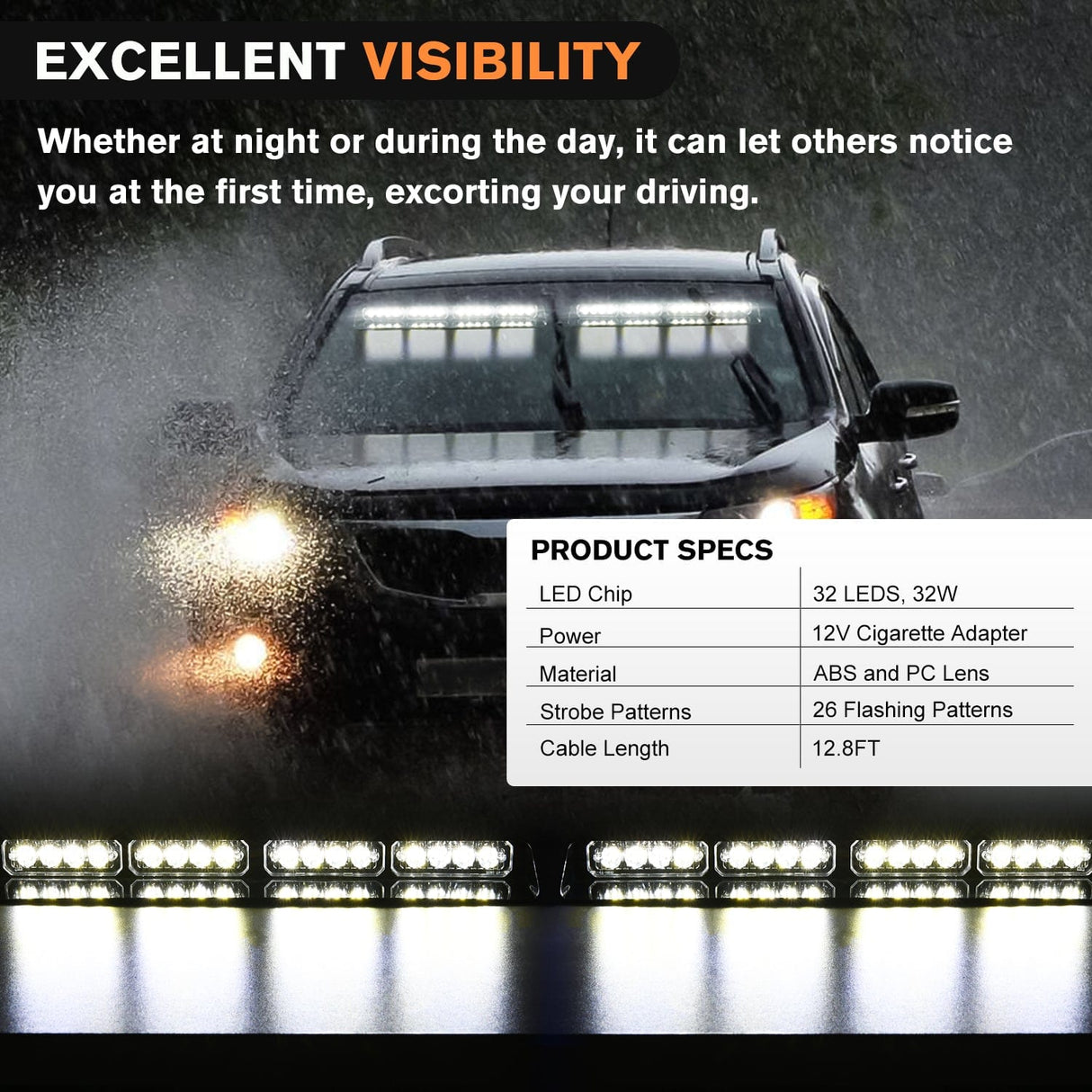 led strobe light 32LED White Emergency Dash Strobe Lights with Controller Suction Cups