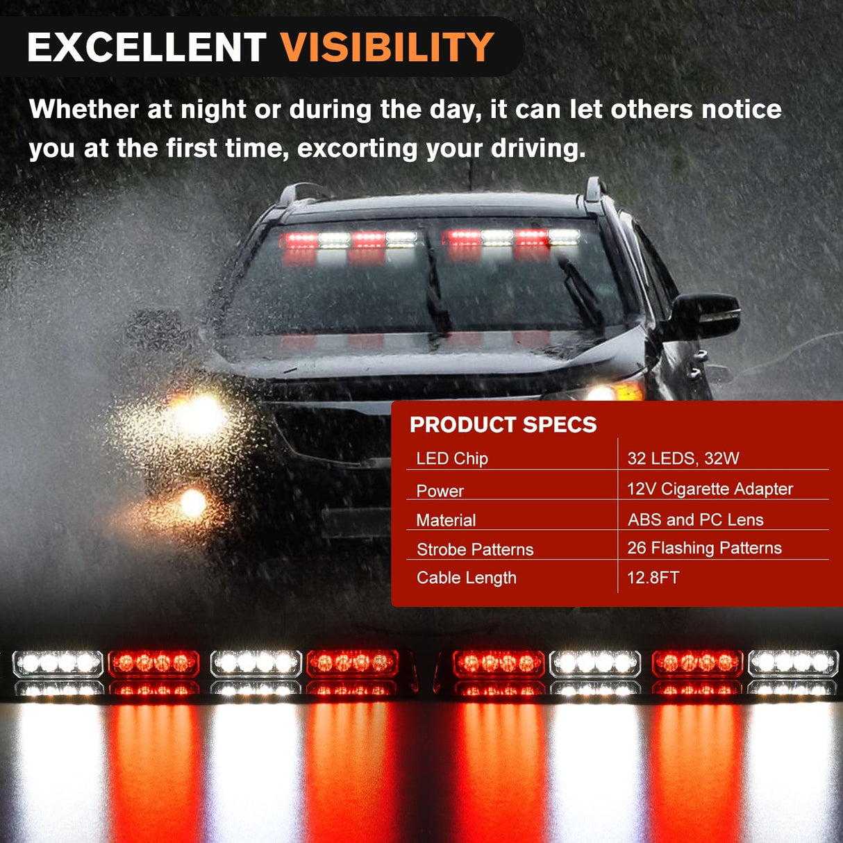 led strobe light 32LED Red White Emergency Dash Strobe Lights with Controller Suction Cups