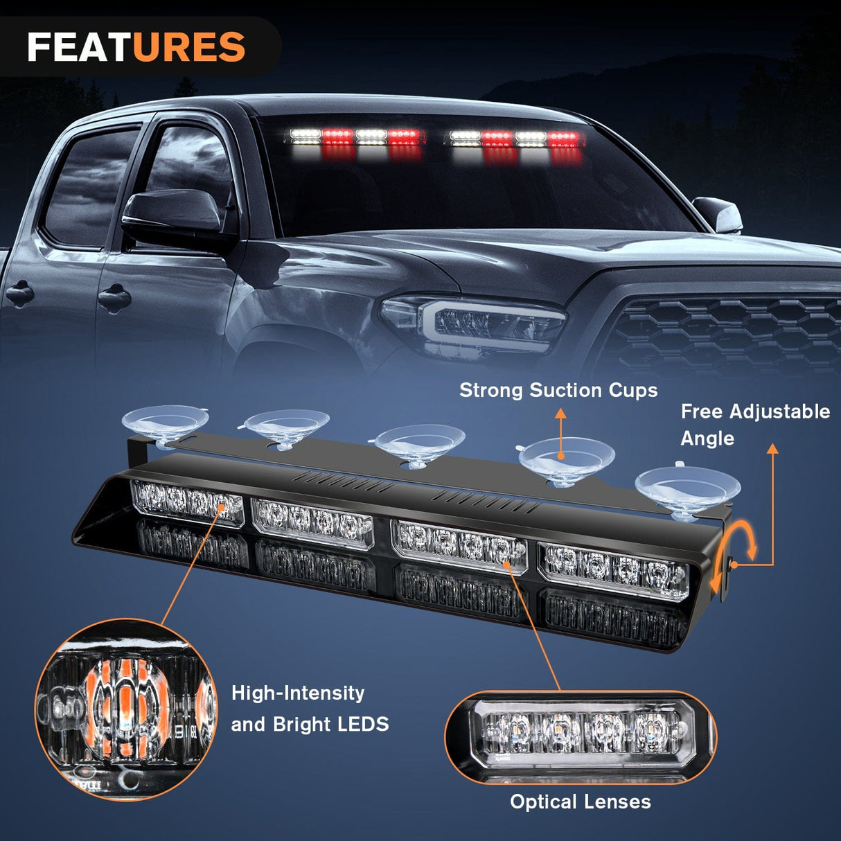 led strobe light 32LED Red White Emergency Dash Strobe Lights with Controller Suction Cups