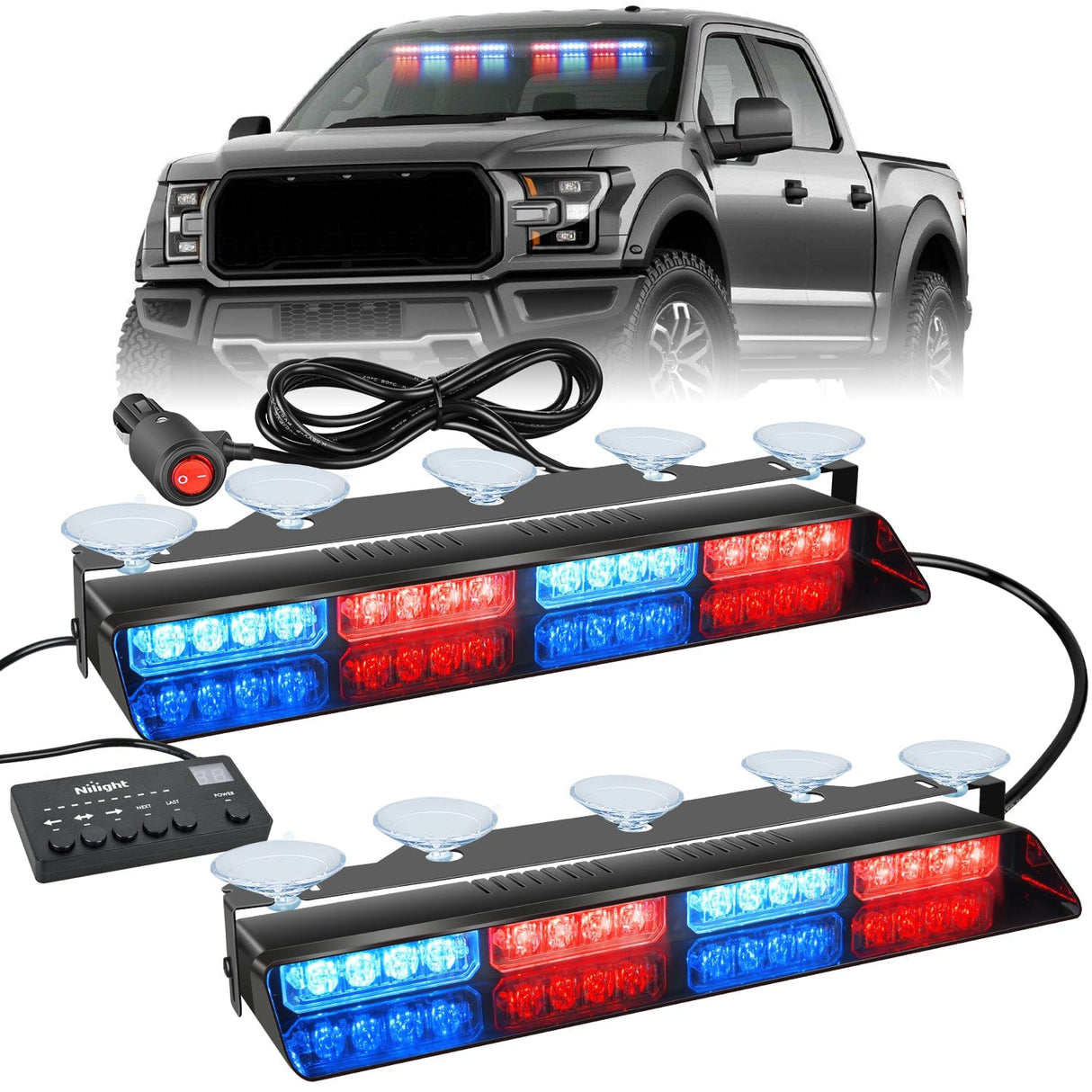 led strobe light 32LED Red Blue Suction Cups Emergency Dash Strobe Lights