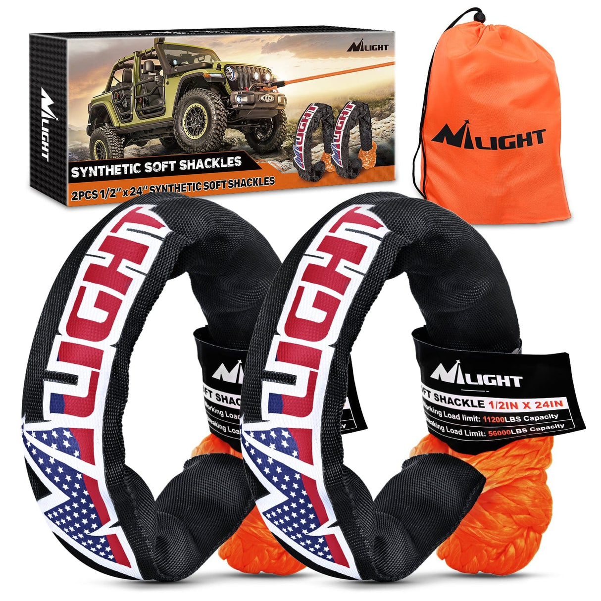 Shackle 2PCS 1/2Inch x 24Inch Synthetic Soft Shackle