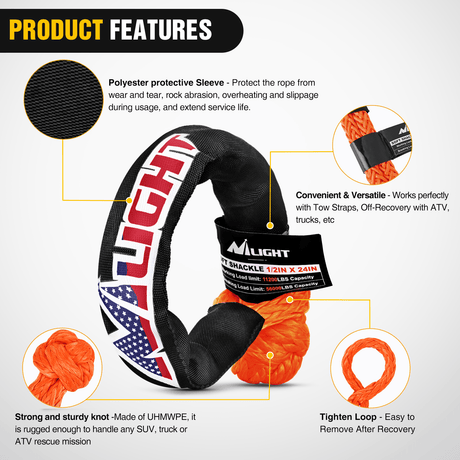 Shackle 2PCS 1/2Inch x 24Inch Synthetic Soft Shackle