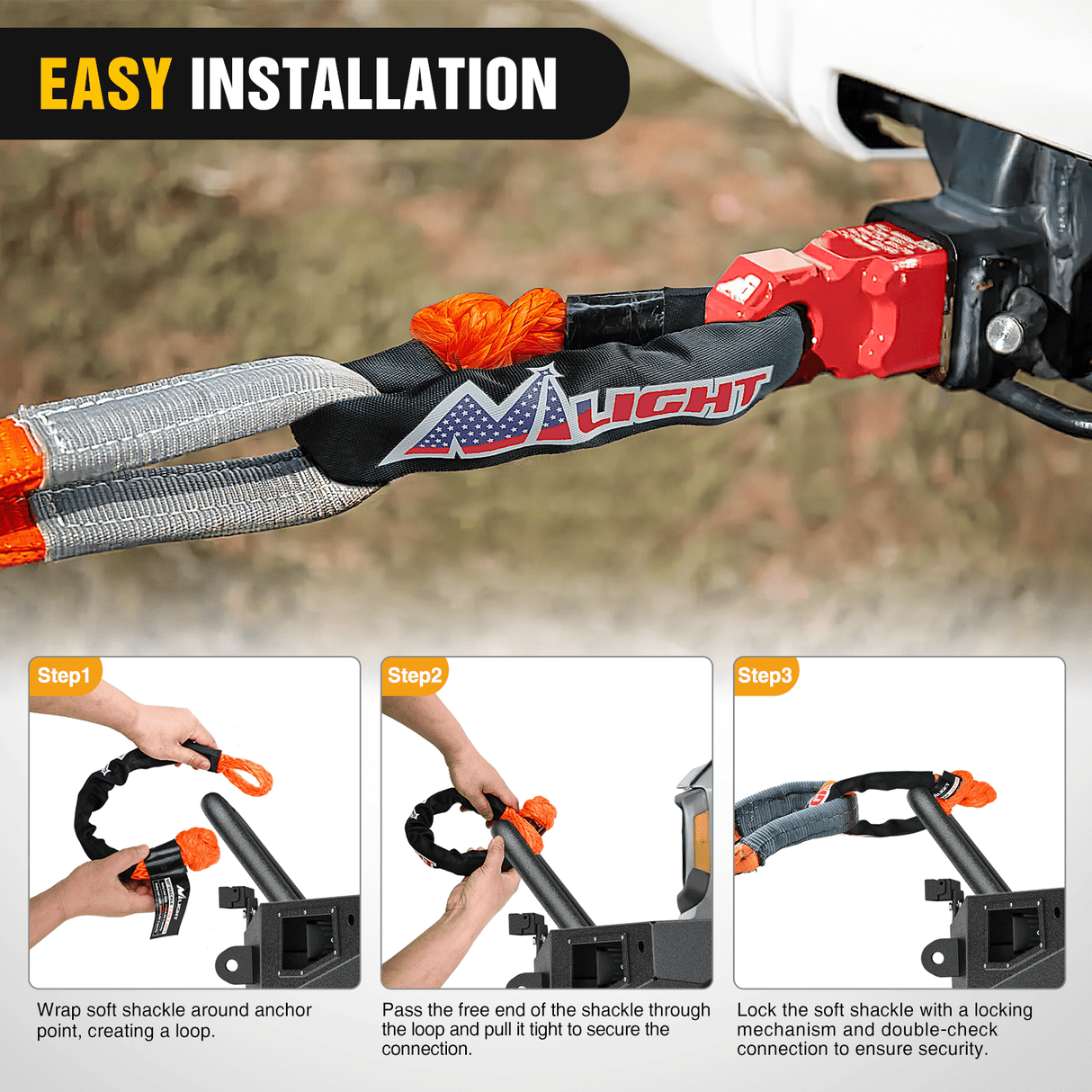 Shackle 2PCS 1/2Inch x 24Inch Synthetic Soft Shackle