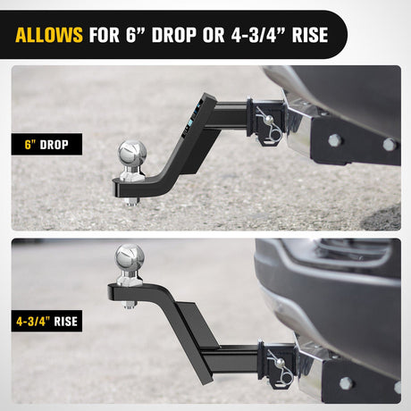 Trailer Hitch Trailer Hitch Ball Mount 2In Trailer Ball 5/8In Hitch Pin Clip Fits 2Inch Receiver Square 7500 lbs 6In Drop, 4-3/4In Rise, 1¡± Hole, Gloss Black Powder Coat