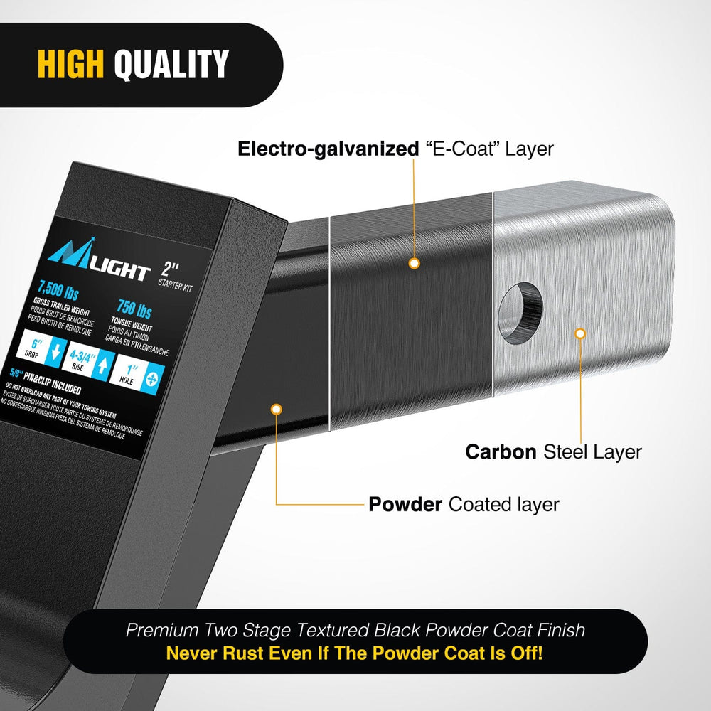 Trailer Hitch Trailer Hitch Ball Mount with 5/8in Hitch Pin Clip Fits 2In Receiver Square 6in Drop 4-3/4in Rise 1in Hole Gloss Black Powder Coat