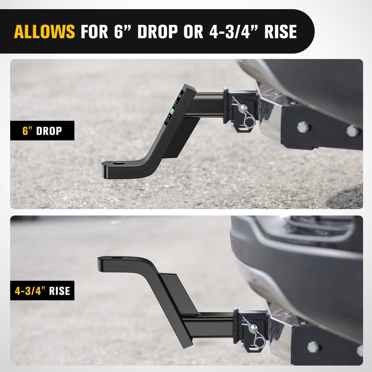 Trailer Hitch Trailer Hitch Ball Mount with 5/8in Hitch Pin Clip Fits 2In Receiver Square 6in Drop 4-3/4in Rise 1in Hole Gloss Black Powder Coat