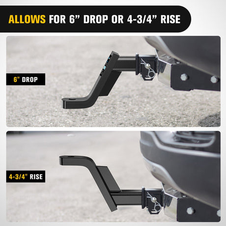 Trailer Hitch Trailer Hitch Ball Mount with 5/8in Hitch Pin Clip Fits 2In Receiver Square 6in Drop 4-3/4in Rise 1in Hole Gloss Black Powder Coat