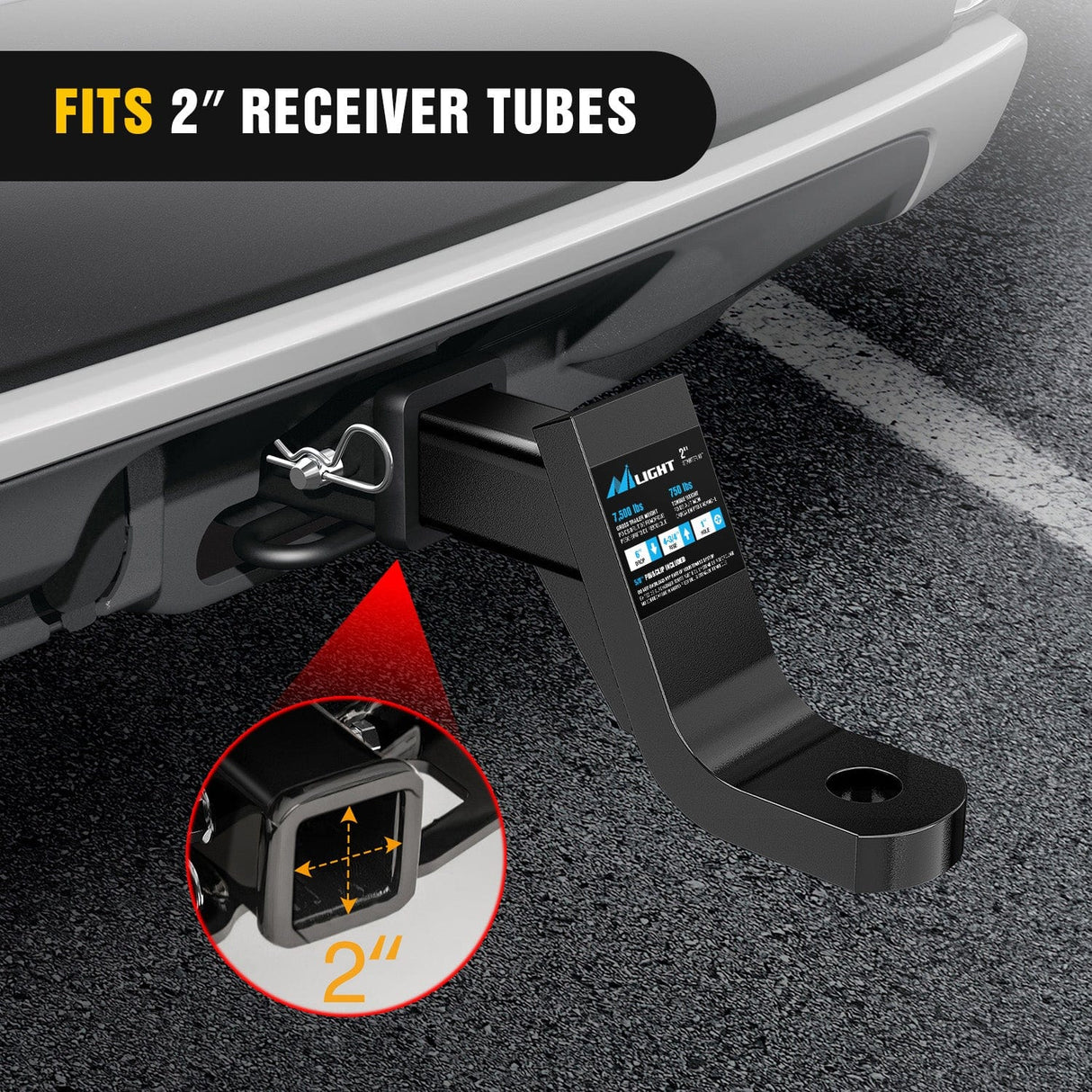 Trailer Hitch Trailer Hitch Ball Mount with 5/8in Hitch Pin Clip Fits 2In Receiver Square 6in Drop 4-3/4in Rise 1in Hole Gloss Black Powder Coat