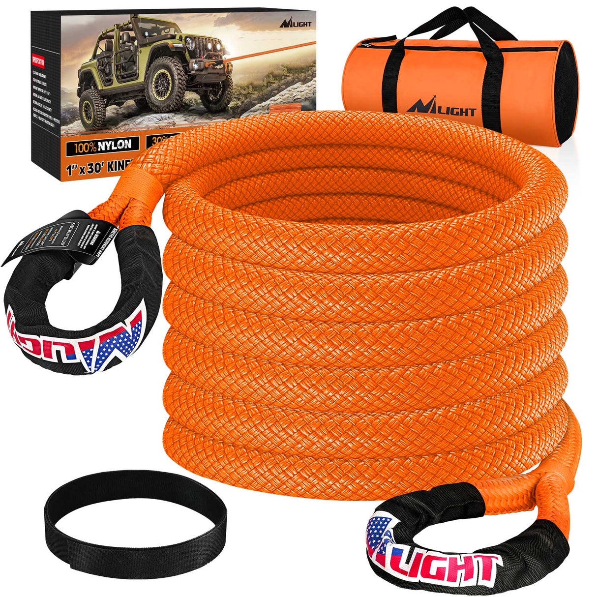 Tie Down Straps 1in x 30ft Kinetic Recovery Rope 33000LBS