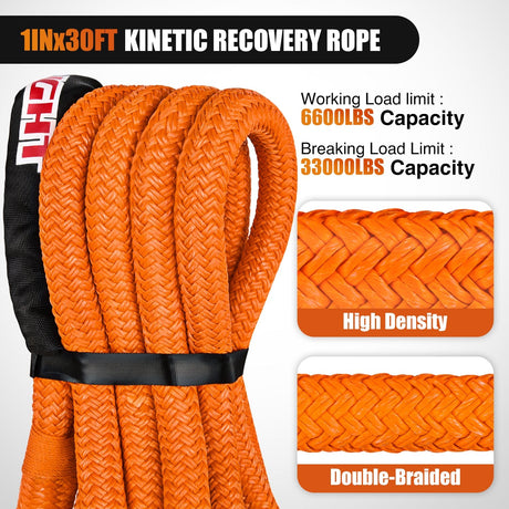 Tie Down Straps 1in x 30ft Kinetic Recovery Rope 33000LBS