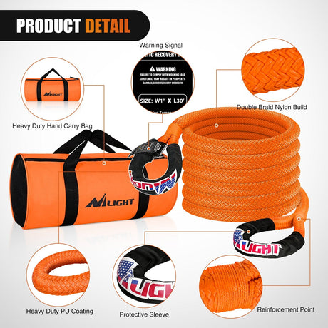 Tie Down Straps 1in x 30ft Kinetic Recovery Rope 33000LBS