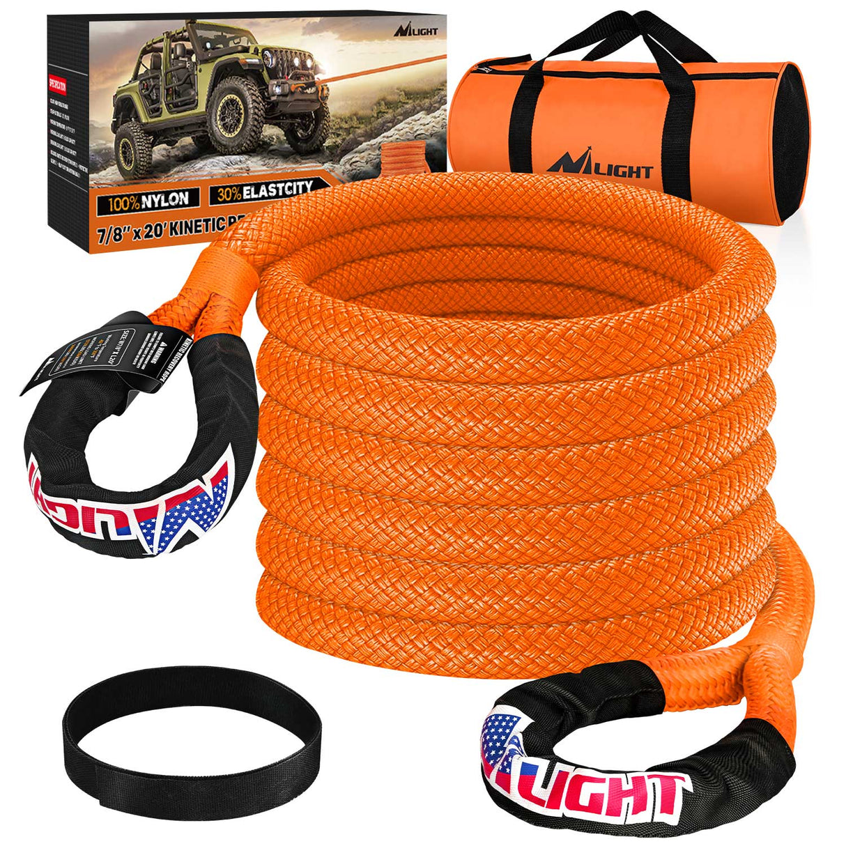 Tie Down Straps 7/8in x 20ft Kinetic Recovery Rope 28,600LBS