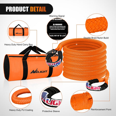 Tie Down Straps 7/8in x 20ft Kinetic Recovery Rope 28,600LBS