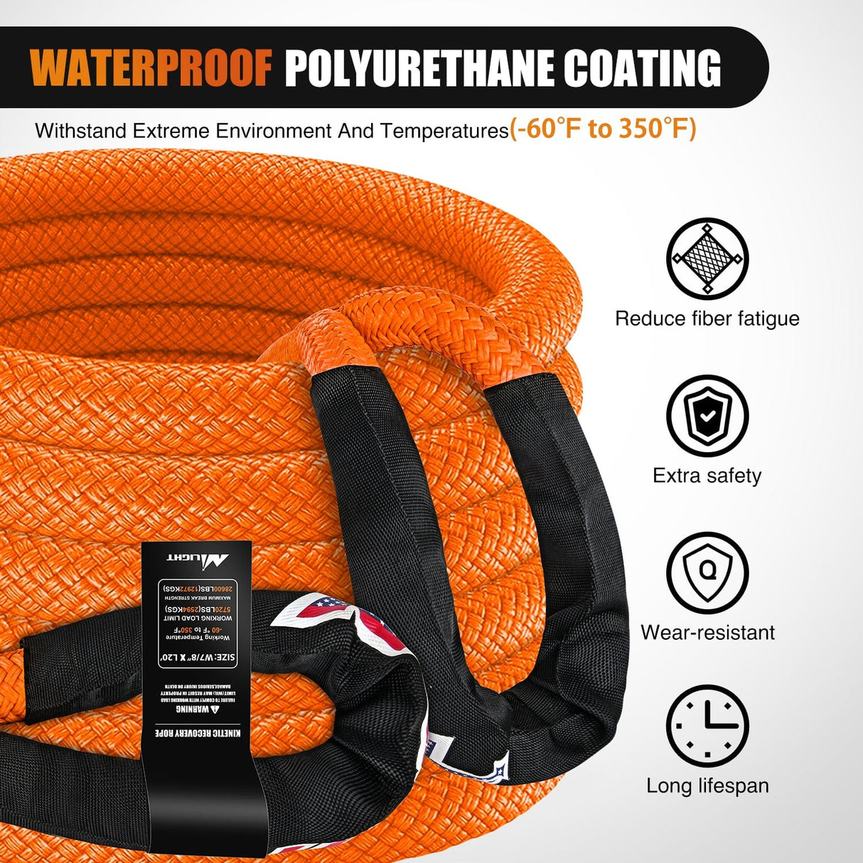 Tie Down Straps 7/8in x 20ft Kinetic Recovery Rope 28,600LBS