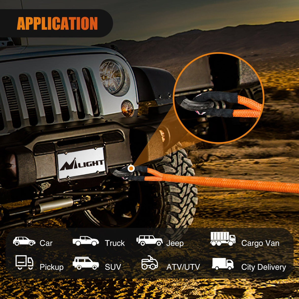 Tie Down Straps 7/8in x 20ft Kinetic Recovery Rope 28,600LBS