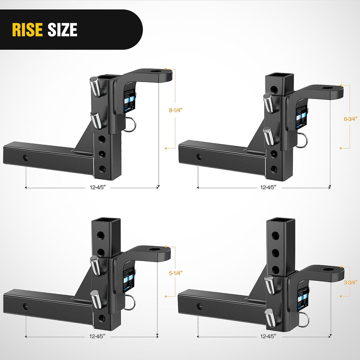 Trailer Hitch 8-Position Adjustable Trailer Hitch Ball Mount Fits 2In Receiver 5/8in Pin Lock 7500 lbs 9-1/2in Drop 8-1/4in Rise 1in Hole Hitch