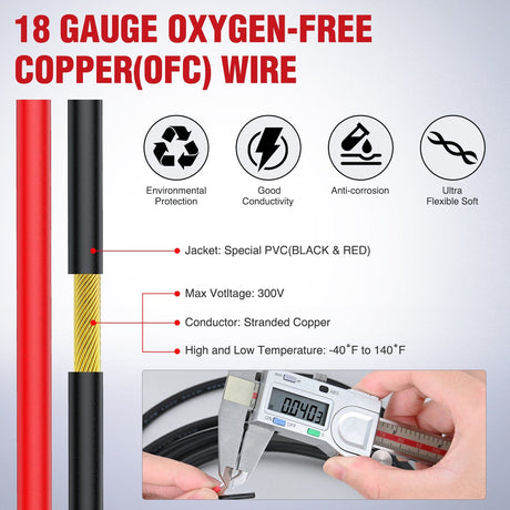 Wiring Harness Kit 30FT 18AWG Oxygen-Free Copper Wire Red Black Electrical Wire Stranded PVC Cord 2 Conductor Parallel 300V DC Flexible Extension Cords