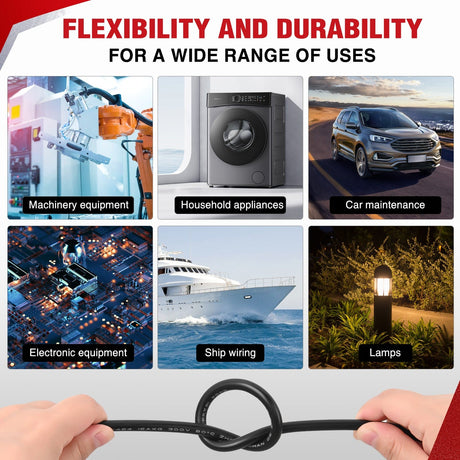 Wiring Harness Kit 50FT 18AWG Oxygen-Free Copper Wire Red Black Electrical Wire Stranded PVC Cord 2 Conductor Parallel 300V DC Flexible Extension Cords