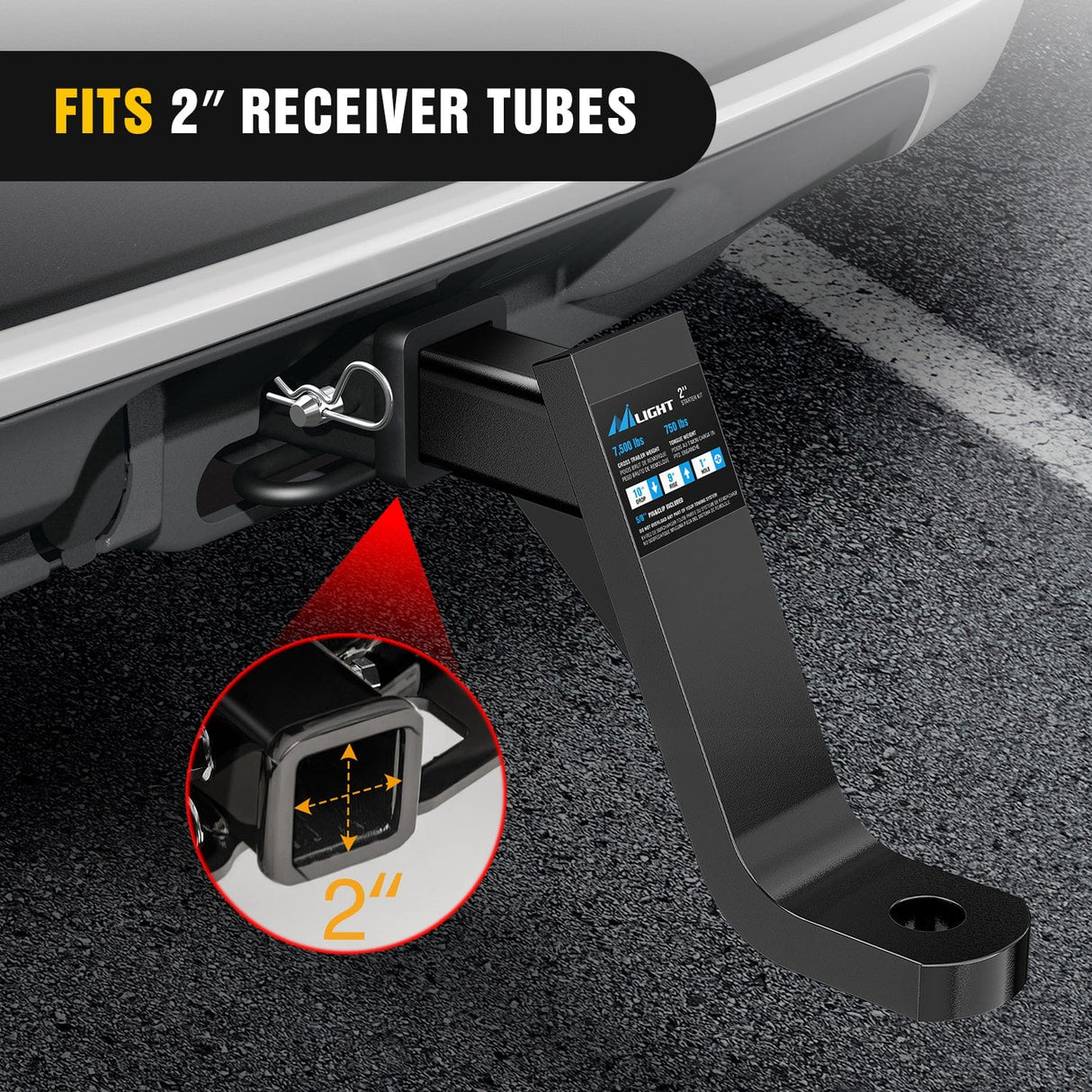 Trailer Hitch Trailer Hitch Ball Mount with 5/8" Hitch Pin Clip Fits 2 Inch Receiver Square 7500 lbs 10" Drop 9” Rise 1” Hole Gloss Black Powder Coat