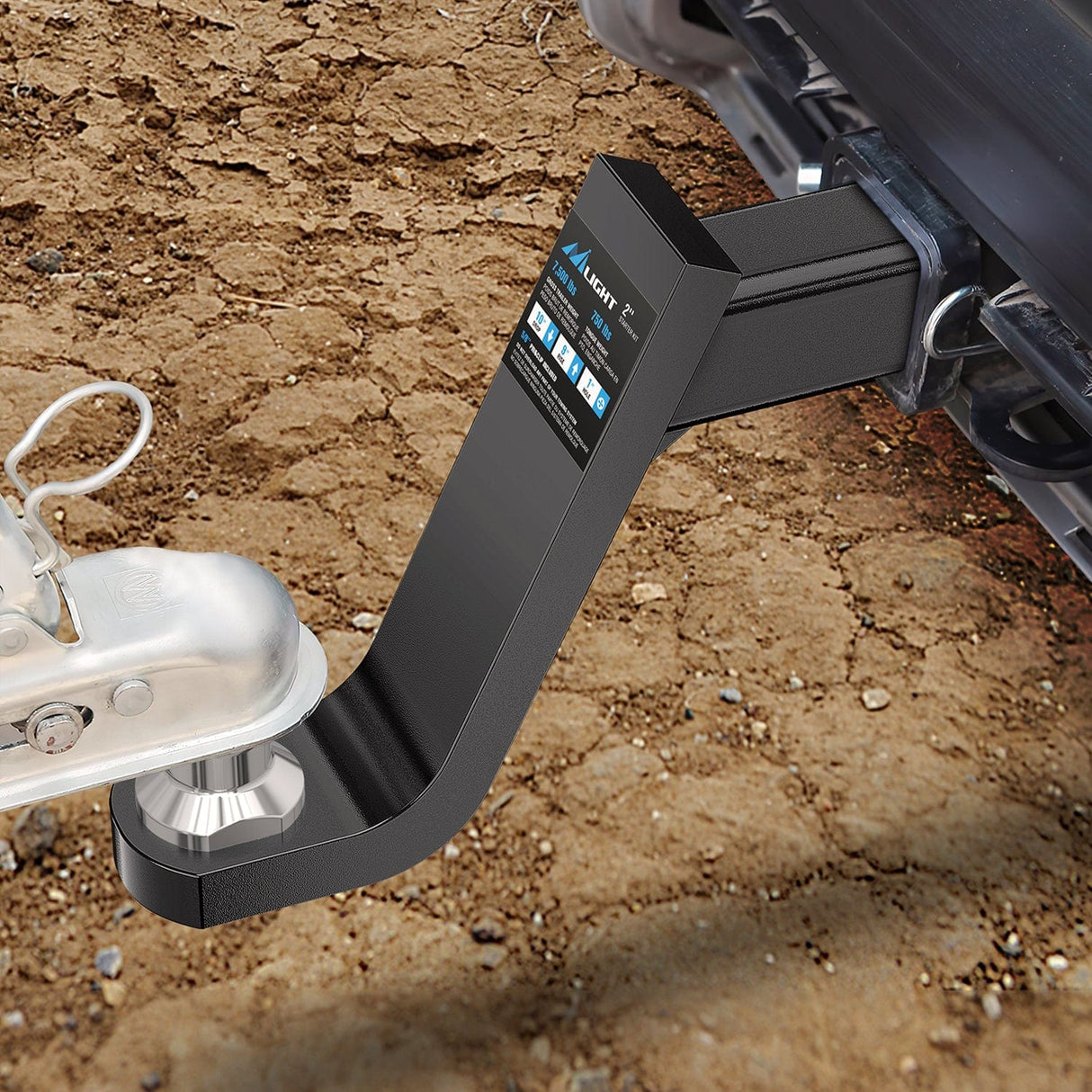 Trailer Hitch Trailer Hitch Ball Mount with 5/8" Hitch Pin Clip Fits 2 Inch Receiver Square 7500 lbs 10" Drop 9” Rise 1” Hole Gloss Black Powder Coat