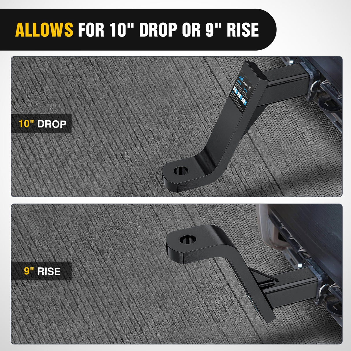 Trailer Hitch Trailer Hitch Ball Mount with 5/8" Hitch Pin Clip Fits 2 Inch Receiver Square 7500 lbs 10" Drop 9” Rise 1” Hole Gloss Black Powder Coat