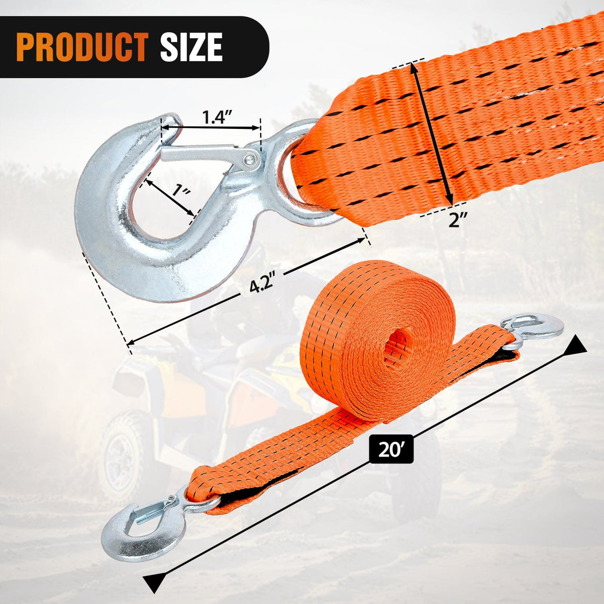 Tie Down Straps 2 x 20Inch Heavy Duty Tow Strap with Safety Hooks