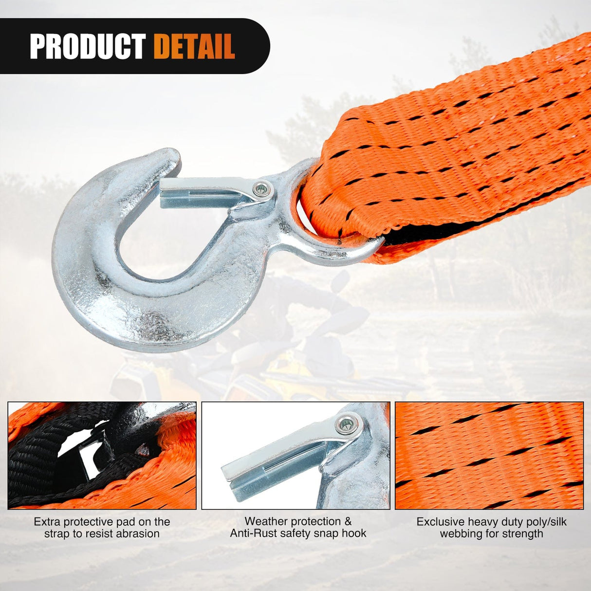 Tie Down Straps 2 x 20Inch Heavy Duty Tow Strap with Safety Hooks