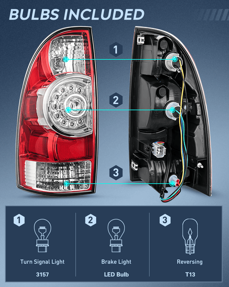 Taillight Assembly 2005 2006 2007 2008 2009 2010 2011 2012 2013 2014 2015 Toyota Tacoma Rear Lamp Replacement Taillight Assembly LED Lens Driver Side and Passenger Side