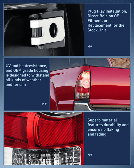Taillight Assembly 2005 2006 2007 2008 2009 2010 2011 2012 2013 2014 2015 Toyota Tacoma Rear Lamp Replacement Taillight Assembly LED Lens Driver Side and Passenger Side
