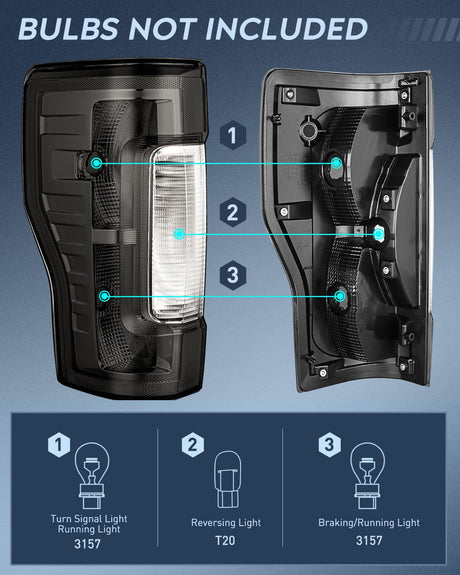 Taillight Assembly 2017 2018 2019 Ford F250 F350 Super Duty Rear Lamp Replacement Taillight Assembly OE Style Driver Side and Passenger Side Smoke Lens