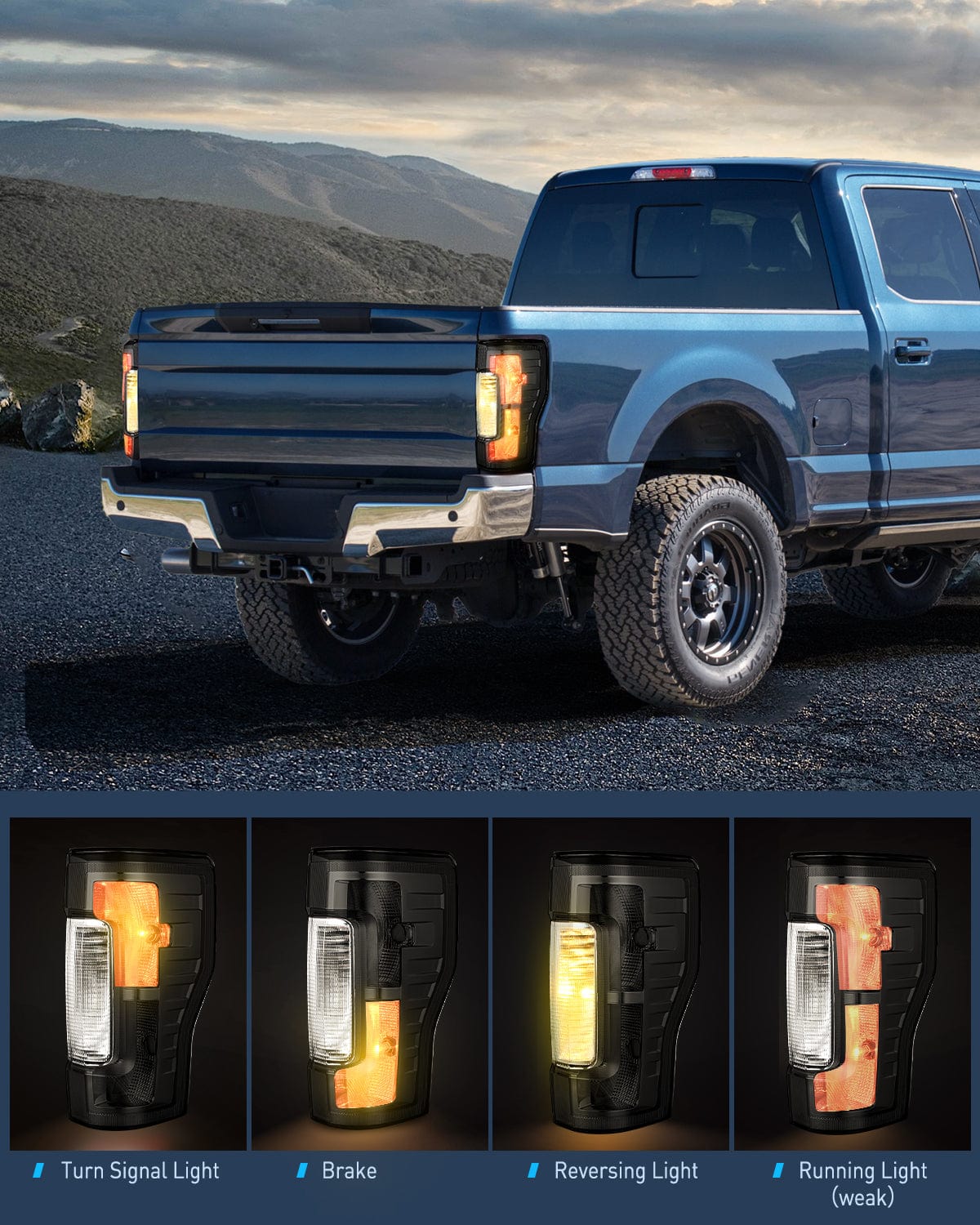 Taillight Assembly 2017 2018 2019 Ford F250 F350 Super Duty Rear Lamp Replacement Taillight Assembly OE Style Driver Side and Passenger Side Smoke Lens