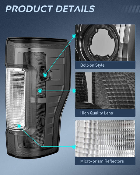 Taillight Assembly 2017 2018 2019 Ford F250 F350 Super Duty Rear Lamp Replacement Taillight Assembly OE Style Driver Side and Passenger Side Smoke Lens
