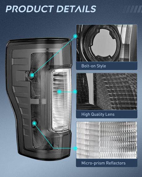 Taillight Assembly 2017 2018 2019 Ford F250 F350 Super Duty Rear Lamp Replacement Taillight Assembly OE Style Driver Side Smoke Lens