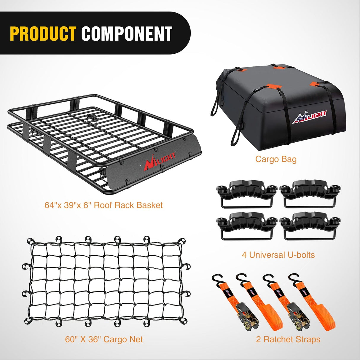 Accessories 64 x 39 x 6 Inch Universal Roof Rack Cargo Basket Kit