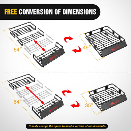 Accessories 64 x 39 x 6 Inch Universal Roof Rack Cargo Basket Kit
